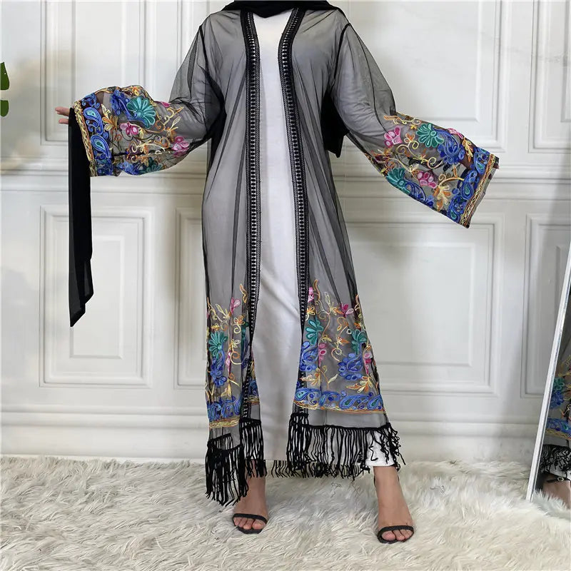 Embroidered Mesh Gown for Women Cardigan