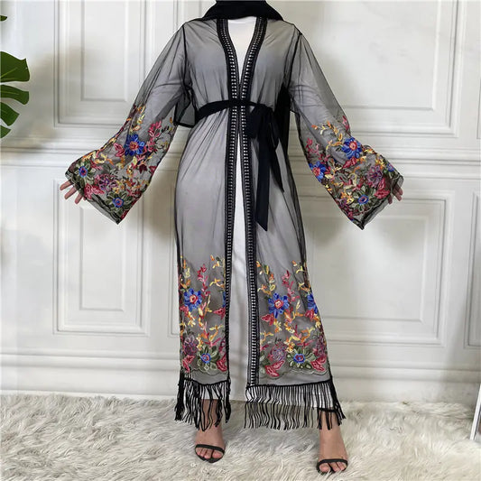 Embroidered Mesh Gown for Women Cardigan