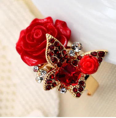 Full Diamond Crystal Rose Flower Ring