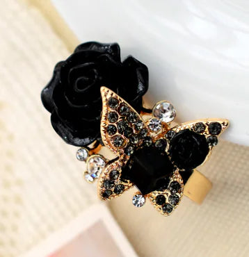 Full Diamond Crystal Rose Flower Ring