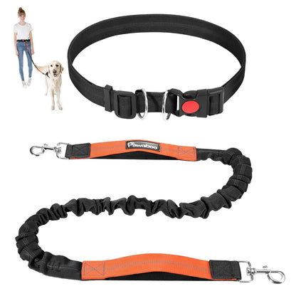 Pawaboo Hands Free Dog Leash with Waist Belt A Great Waist Leash for Dog Walking Double Handle Bungee Leash with Reflective Stitching & Adjustable Dog Walking Belt for Walking Hiking Running Black