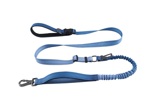 KUBEMUEG Hands Free Dog Leash with Reflective Stitching Heavy Duty Bungee Dog Leash with Car Seatbelt Adjustable Waist Leash for Walking Running Hiking (Blue)