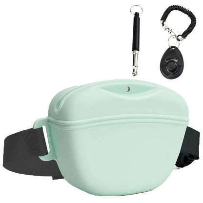 Dog Treat Pouch Kit Silicone Treat Bag Fanny Pack with Waist Belt Magnetic Closure Pouches with Dog Clicker and Silent Whistle for Pet Training Walking(Light Green)