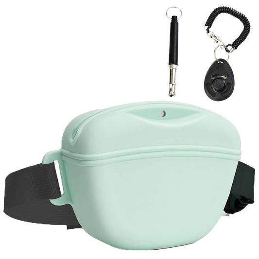 Dog Treat Pouch Kit Silicone Treat Bag Fanny Pack with Waist Belt Magnetic Closure Pouches with Dog Clicker and Silent Whistle for Pet Training Walking(Light Green)