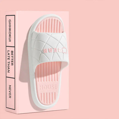 Women's Anti-Slip Striped Bear House Slippers for Summer