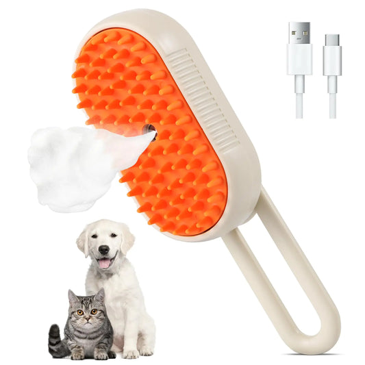 PTBYSMY Cat Steam Brush 3 in 1 Self Cleaning Steamy Cat Brush Spray Silicone Massage Comb Cat Brush for Shedding Pet Hair Removal Tool with Handle Multifunctional Grooming Brush for Dogs Cats