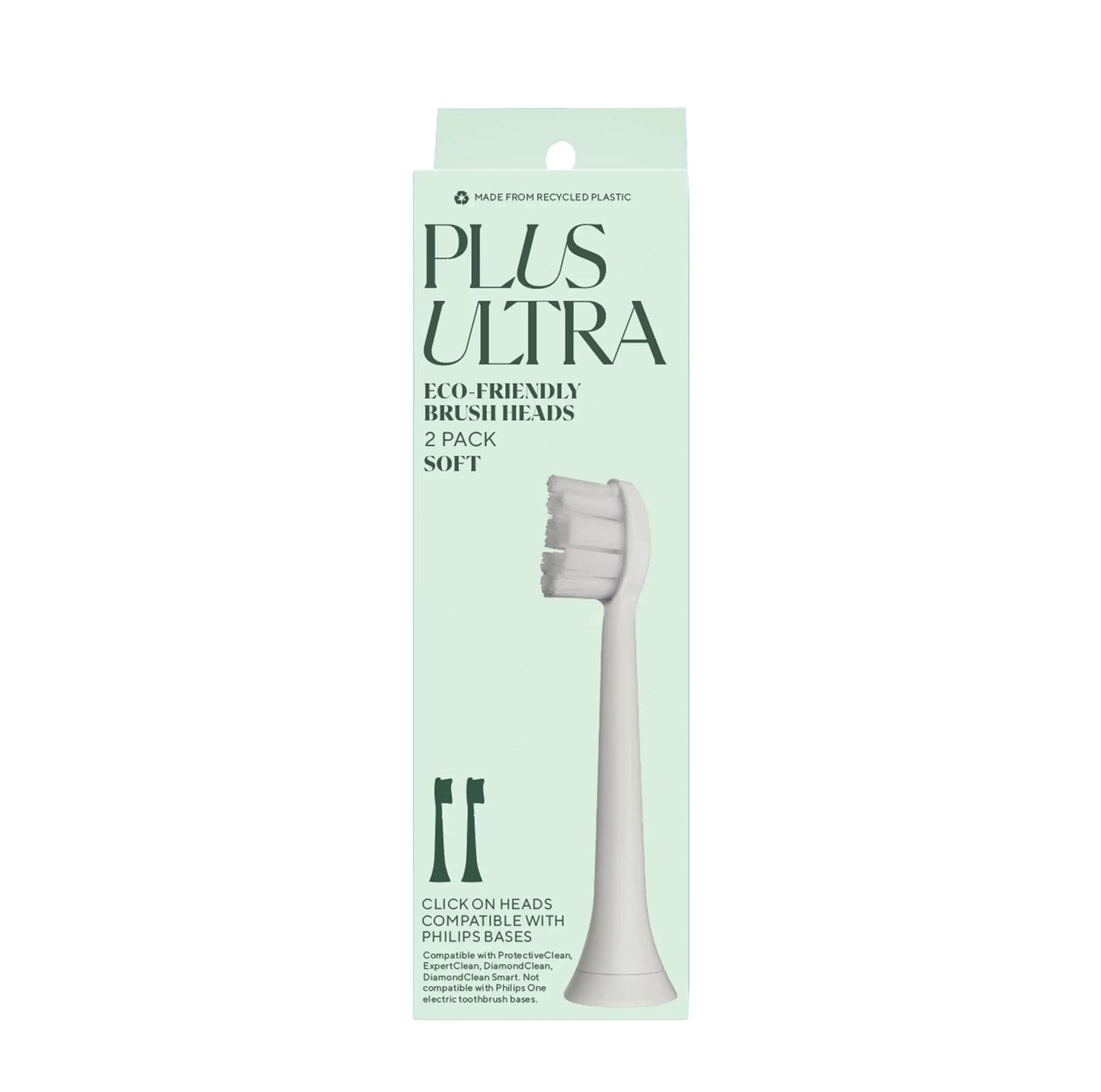 Plus Ultra Eco Friendly Toothbrush Replacement Heads 2 Pack | Designed for Sonic Powered Electric Toothbrushes | Made with Recycled Plastic | Soft Toothbrush for Sensitive Teeth