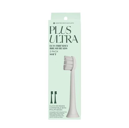 Plus Ultra Eco Friendly Toothbrush Replacement Heads 2 Pack | Designed for Sonic Powered Electric Toothbrushes | Made with Recycled Plastic | Soft Toothbrush for Sensitive Teeth