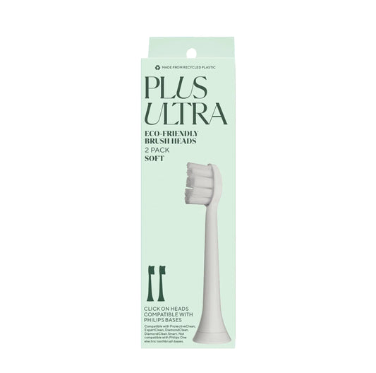 Plus Ultra Eco Friendly Toothbrush Replacement Heads 2 Pack | Designed for Sonic Powered Electric Toothbrushes | Made with Recycled Plastic | Soft Toothbrush for Sensitive Teeth