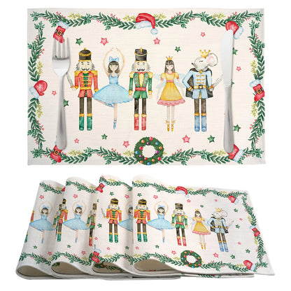 Christmas Placemats Set of 4 12×18 Inch Xmas Linen Fabric Table Mats for Party Kitchen Dining Decoration