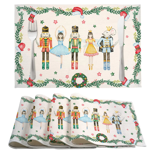 Christmas Placemats Set of 4 12×18 Inch Xmas Linen Fabric Table Mats for Party Kitchen Dining Decoration